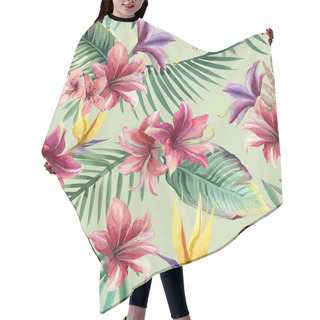 Personality  Watercolor Seamless Pattern Of Tropical Flowers, Palm And Leaves Hair Cutting Cape