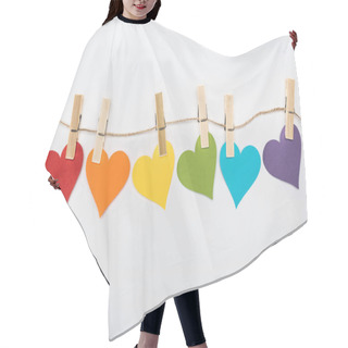 Personality  Rainbow Multicolored Paper Hearts On Rope Isolated On White, Lgbt Concept Hair Cutting Cape
