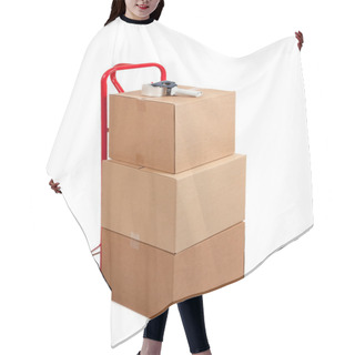 Personality  Cardboard Boxes On A Red Hand Truck Hair Cutting Cape