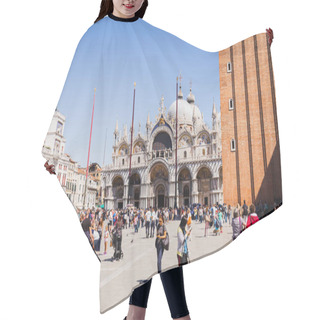Personality  VENICE, ITALY - SEPTEMBER 24, 2019: Tourists Walking Near Basilica Of Saint Mark And Clock Tower In Venice, Italy  Hair Cutting Cape