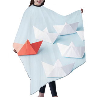 Personality  Unique Red Paper Boat Among White On Blue Background Hair Cutting Cape