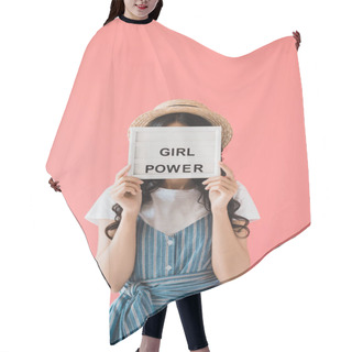 Personality  Woman With Girl Power Board In Hands Hair Cutting Cape