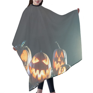 Personality  Halloween Pumpkins At Wood Background. Hair Cutting Cape