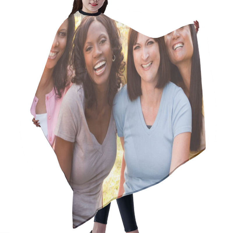 Personality  Diverse Group Of Women Talking And Laughing. Hair Cutting Cape