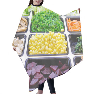 Personality  Various Vegetables Mixed On Salad Bar. Hair Cutting Cape