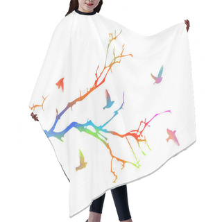 Personality  A Multi-colored Tree Branch Without Leaves With Flying Birds. Vector Illustration Hair Cutting Cape