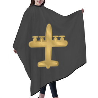 Personality  Airplane With Four Propellers Gold Plated Metalic Icon Or Logo Vector Hair Cutting Cape
