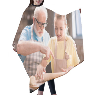 Personality  Grandfather And Granddaughter Making Dough Hair Cutting Cape