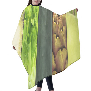 Personality  Collage Of Fruits And Vegetables. Hair Cutting Cape
