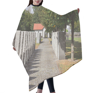 Personality  Cemetery With Memorial Gravestones Placed In Rows Under Tree  Hair Cutting Cape