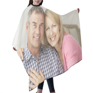 Personality  Mid Age Couple At Home Hair Cutting Cape