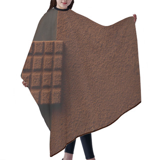 Personality  Top View Of Delicious Brown Cocoa Powder And Tasty Chocolate On Black Background  Hair Cutting Cape