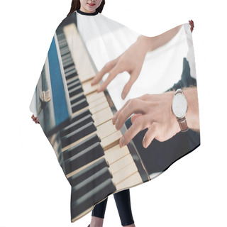 Personality  Selective Focus Of Musician Man Playing Piano  Hair Cutting Cape