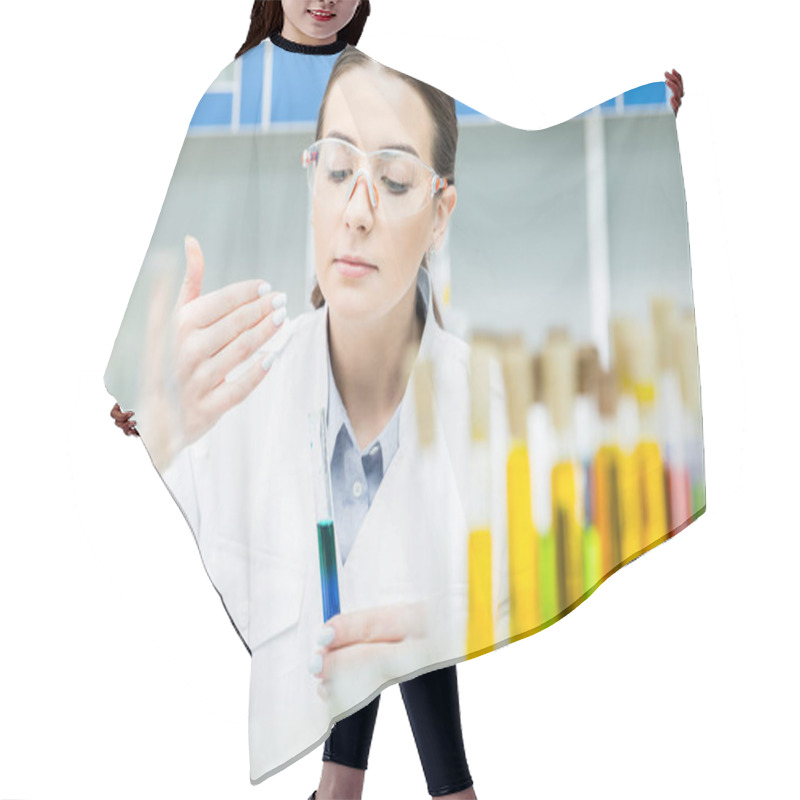 Personality  Female Scientist In Lab Hair Cutting Cape