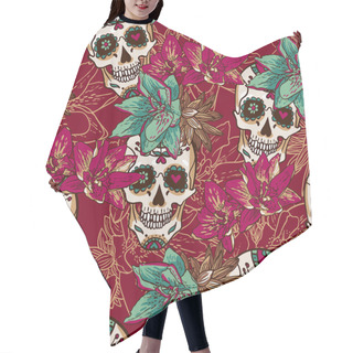 Personality  Skull, Hearts And Flowers Seamless Background Hair Cutting Cape