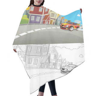Personality  Cartoon Sketch Every Day Car Smiling And Driving Through The City - Illustration For Children Hair Cutting Cape