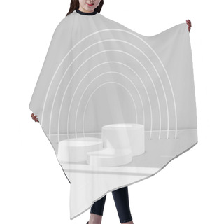 Personality  3d Render Of Total White Podiums For Products. Winner Platform. Hair Cutting Cape