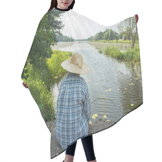 Personality  Angling Boy With Fishing Rod On Concrete Bridge Back View Hair Cutting Cape