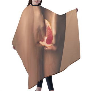 Personality  Cropped View Of Woman In Nylon Tights Squeezing Grapefruit Half Isolated On Brown Hair Cutting Cape