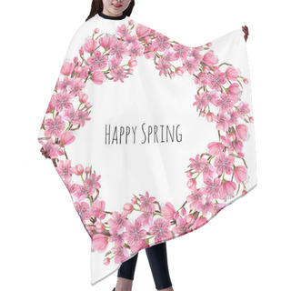 Personality  Watercolor Spring Blooming Cherry Tree Branches Wreath, Hand Painted On A White Background Hair Cutting Cape