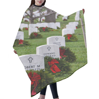 Personality  Gravestones With Christmas Wreaths In Arlington National Cemetery - Washington DC United States - DECEMBER 17 2017 Hair Cutting Cape
