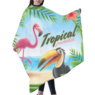 Personality  Tropical Frame Made Of Exotic Leaves, Toucan And Flamingo  Hair Cutting Cape
