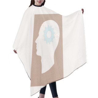 Personality  Top View Of Human Head Silhouette With Blue Gear Isolated On White Hair Cutting Cape