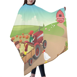 Personality  Kids On A Hayride In A Farm During Fall Season Hair Cutting Cape