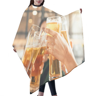Personality  Partial View Of People Clinking Glasses With Beer At Bar  Hair Cutting Cape