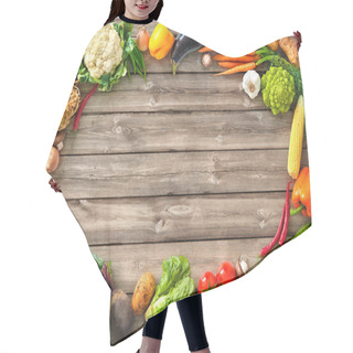 Personality  Fresh Vegetables On Wooden Background Hair Cutting Cape