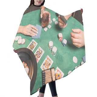 Personality  Cropped Image Of Girl And Croupier Playing Poker At Table In Casino Hair Cutting Cape