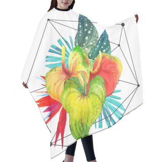Personality  Botanical Illustration With Realistic Watercolor Flowers. Hair Cutting Cape