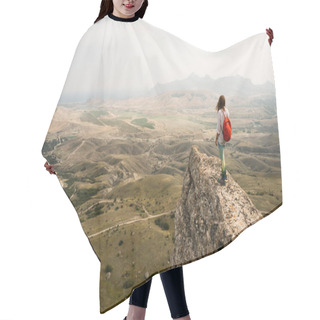 Personality  Woman Standing On Cliff  Hair Cutting Cape