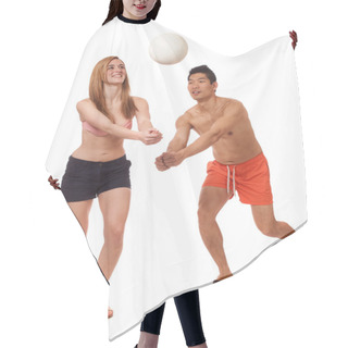 Personality  Young Couple Playing Volleyball Hair Cutting Cape