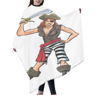 Personality  Cartoon Illustration Of Sexy Lady Pirate. Hair Cutting Cape