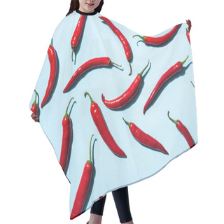 Personality  Top View Of Red Chili Peppers On Blue Background Hair Cutting Cape