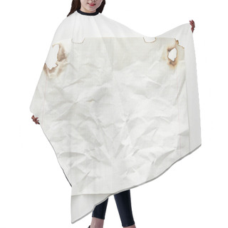Personality  Top View Of Empty Crumpled And Burnt Vintage Paper On White Background Hair Cutting Cape