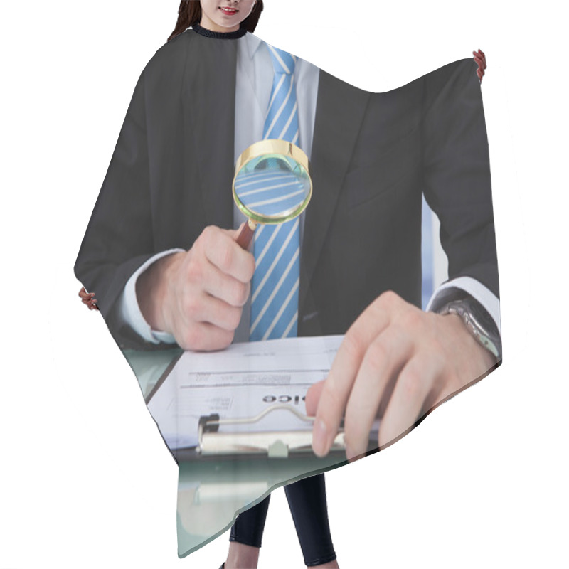 Personality  Businessman Examining Invoice Hair Cutting Cape