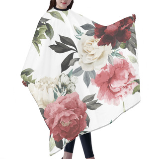 Personality  Seamless Floral Pattern With Roses, Watercolor. Vector Illustrat Hair Cutting Cape