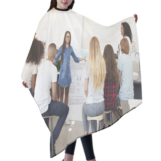 Personality  Schoolgirl Presenting Project In Class Hair Cutting Cape