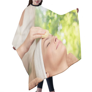 Personality  Close Up Of Woman Having Face Massage In Spa Hair Cutting Cape