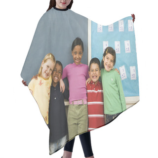 Personality  Students Standing In Classroom. Hair Cutting Cape