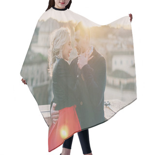 Personality  Happy Young Couple Hair Cutting Cape