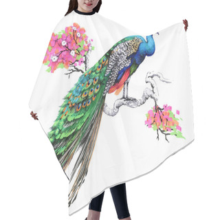 Personality  Peacock On Blooming Tree Branch Hair Cutting Cape