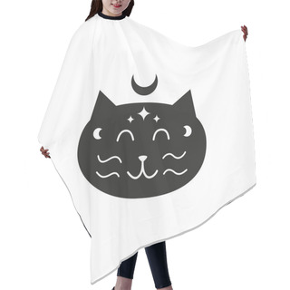 Personality  Witchy Black Cat Character With Moon, Leafy Branches, Stars Isolated On White Background. Celestial Moon Kitty. Magic Domestic Animal. Mystic Illustration. Modern Bohemian T Shirt Print, Poster, Card. Hair Cutting Cape