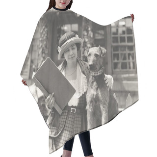 Personality  Woman Posing With Terrier Hair Cutting Cape