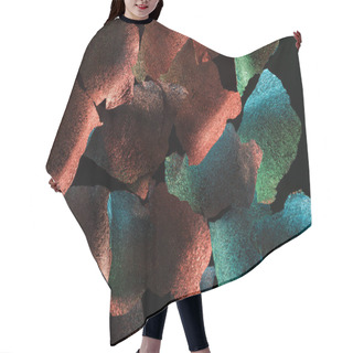 Personality  Abstract Background Of Textured Torn Silver Foil With Colorful Illumination Isolated On Black Hair Cutting Cape