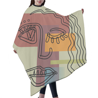 Personality  Girl Face In Cubism Outline Style. Hair Cutting Cape