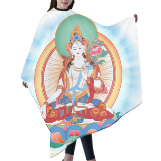 Personality  White Tara In Tibetan Buddhism, Is A Female Bodhisattva In Mahayana Buddhism Who Appears As A Female Buddha In Vajrayana Buddhism. Buddha. Color Design. Vector Illustration. Hair Cutting Cape
