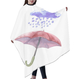 Personality  Watercolor Set Of Umbrellas,  Cloud, Heavy Rain. Umbrellas From  Hair Cutting Cape